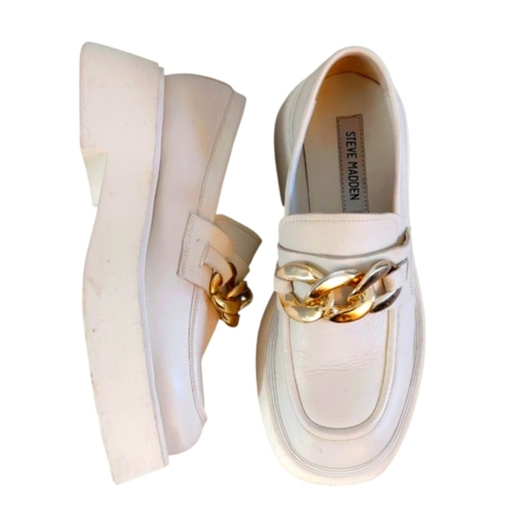 Steve Madden Chunky Cream Platform Leather Loafers Lug Sole Flats Size 7.5 - Picture 13 of 13